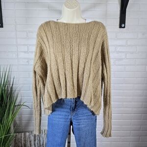 Wooden Ships Tan Relaxed Fit Cropped Ribbed Sweater OS